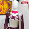 Wine Embroidered Partywear Gown with Dupatta