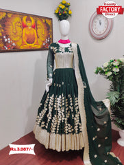 Green Embroidered Partywear Gown with Dupatta