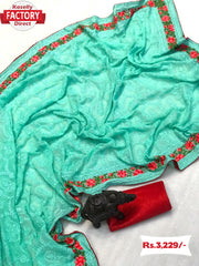 Sea Green Soft Georgette Kashmiri Work Partywear Saree