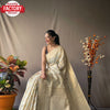 Off-White Linen Tissue Saree With Embroidery
