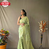 Pista Green Linen Tissue Saree With Embroidery