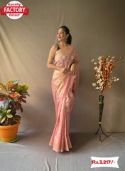 Light Pink Linen Tissue Saree With Embroidery