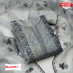 Grey Organza Embroidered Kurtha Suruwal Piece