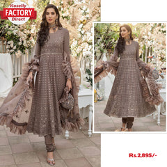 Chocolate Brown Embroidered Partywear Gown with Dupatta