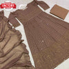 Chocolate Brown Embroidered Partywear Gown with Dupatta