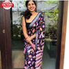 Navy Blue Linen Floral Saree