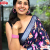 Navy Blue Linen Floral Saree
