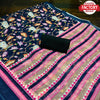 Navy Blue Linen Floral Saree