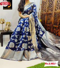 Navy Blue Banarasi Silk Saree