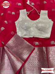 Pure Organza Embroidered Saree With Readymade Blouse