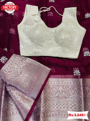 Pure Organza Embroidered Saree With Readymade Blouse