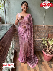 Onion Georgette Saree With Sequins Embroidery