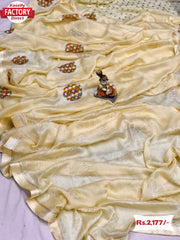 Cream Moss Chiffon Saree With Foil Embroidery