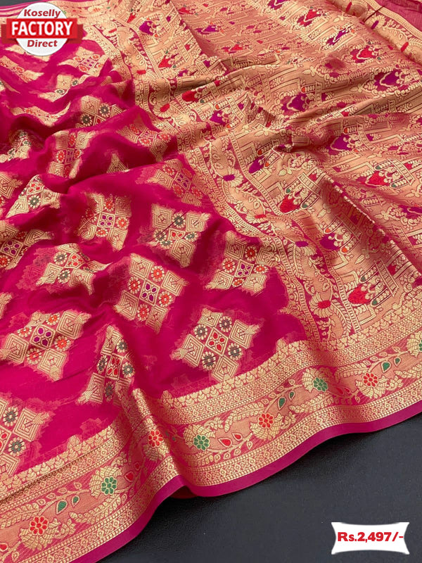 Pink Soft Katan Silk Banarasi Saree