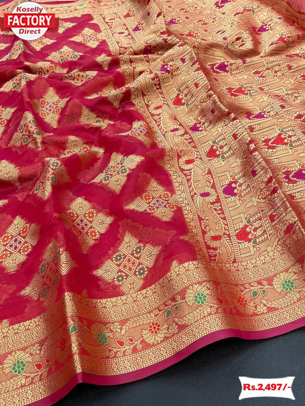 Red Soft Katan Silk Banarasi Saree