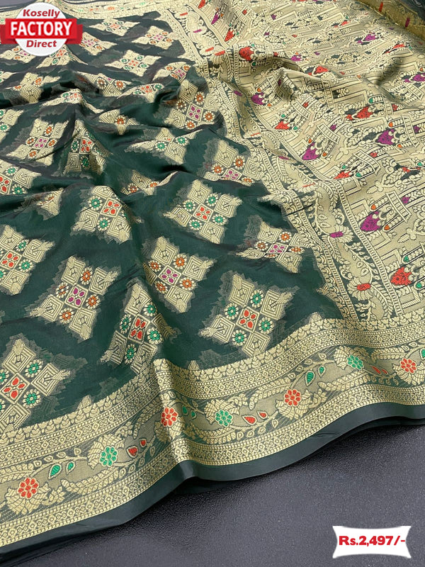 Green Soft Katan Silk Banarasi Saree