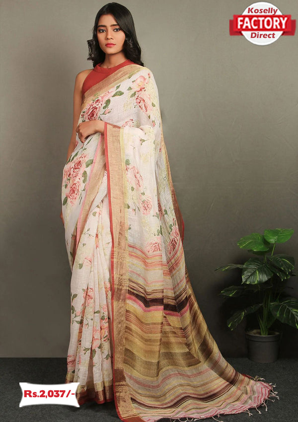 Pure Linen Digital Printed Saree