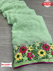 Light Green Georgette Embroidered Cross Sequins Saree