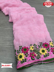 Pink Georgette Embroidered Cross Sequins Saree