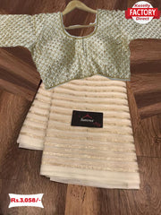 Peach Pure Georgette Zari Stripes Saree With Readymade Blouse