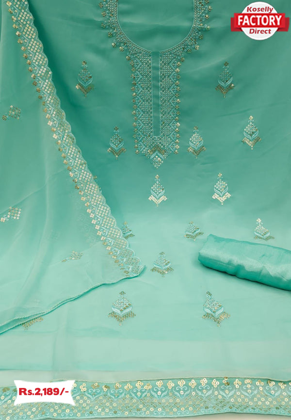 Electric Blue Embroidered Kurtha Suruwal Piece