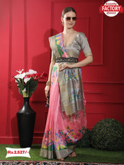 Pink Pure Tussar Silk Digital Printed Saree