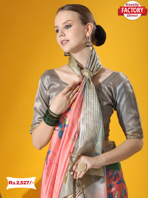 Pink Pure Tussar Silk Digital Printed Saree