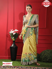 Yellow Pure Tussar Silk Digital Printed Saree
