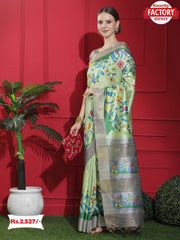 Pista Green Pure Tussar Silk Digital Printed Saree
