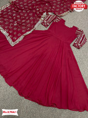 Maroon Georgette Gown With Embroidered Dupatta