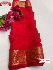 Red Heavy Dola Silk Saree With Jacquard Border