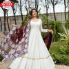 White Embroidered Partywear Gown with Dupatta