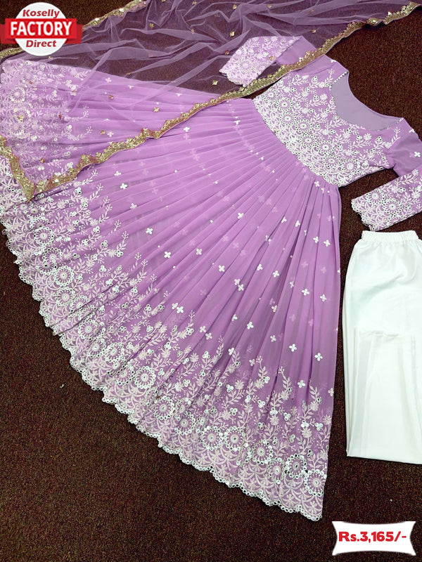 Lavender Embroidered Gown Dupatta Set