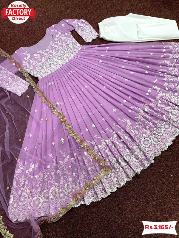 Lavender Embroidered Gown Dupatta Set