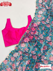 Digital Printed Faux Georgette Saree With Readymade Blouse