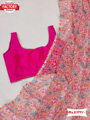 Digital Printed Faux Georgette Saree With Readymade Blouse