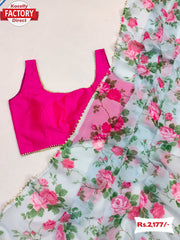 Digital Printed Faux Georgette Saree With Readymade Blouse