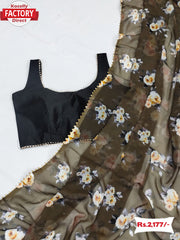 Digital Printed Faux Georgette Saree With Readymade Blouse