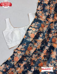 Digital Printed Faux Georgette Saree With Readymade Blouse