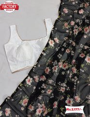 Digital Printed Faux Georgette Saree With Readymade Blouse