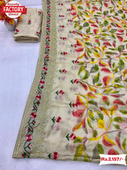 Chiffon Floral Printed Saree With Embroidery