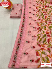 Chiffon Floral Printed Saree With Embroidery