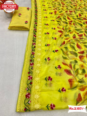 Chiffon Floral Printed Saree With Embroidery