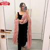 Black Velvet Kurtha Pant With Peach Dupatta
