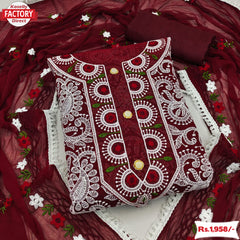 Maroon Chikankari Embroidered Kurtha Suruwal Piece