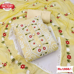 Light Yellow Chikankari Embroidered Kurtha Suruwal Piece
