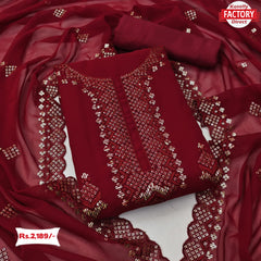 Maroon Embroidered Kurtha Suruwal Piece