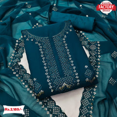 Teal Blue Embroidered Kurtha Suruwal Piece