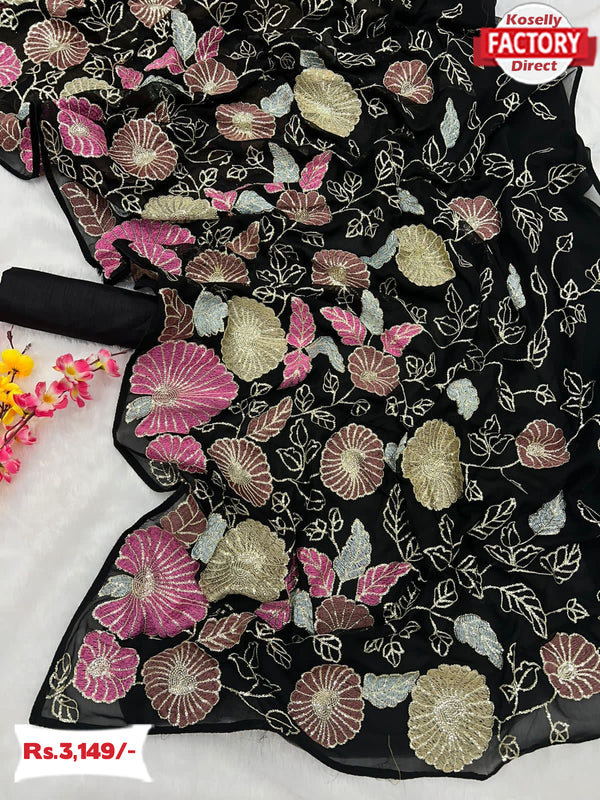 Black Partywear Georgette Heavy Embroidered Saree