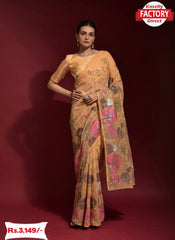 Cream Partywear Georgette Heavy Embroidered Saree